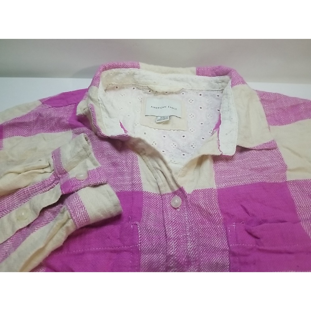 American Eagle Womens Pink Plaid Flannel‎ Long Sleeve Button Up Shirt Medium